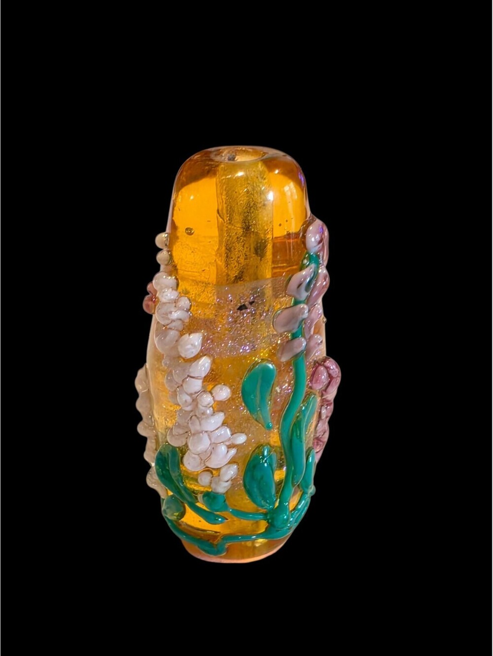 Artisan Lampwork Glass Focal Bead 3D Wildflower Lupine Foxglove Amber Tube